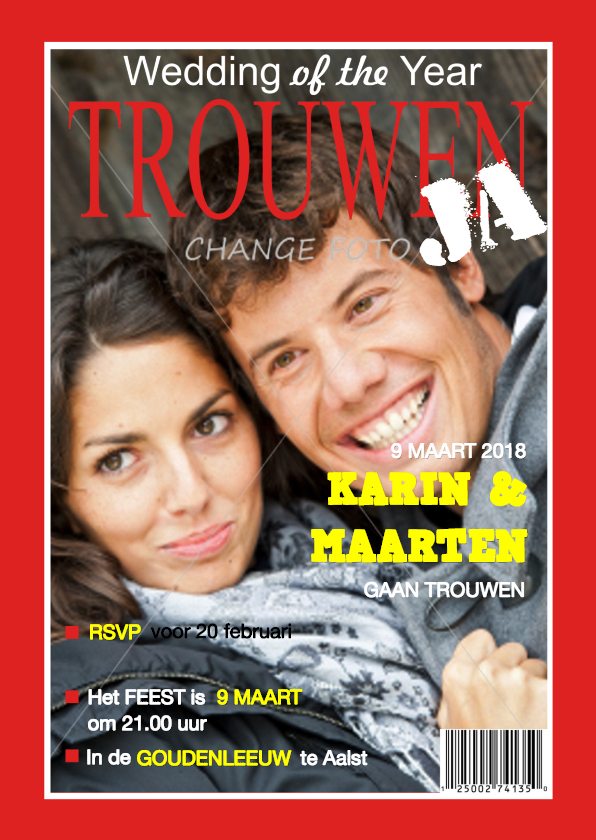 Trouwkaart tijdschrift eigen foto Rood Trouwkaarten Kaartje2go Trouwkaart tijdschrift eigen foto Rood Trouwkaarten Kaartje2go