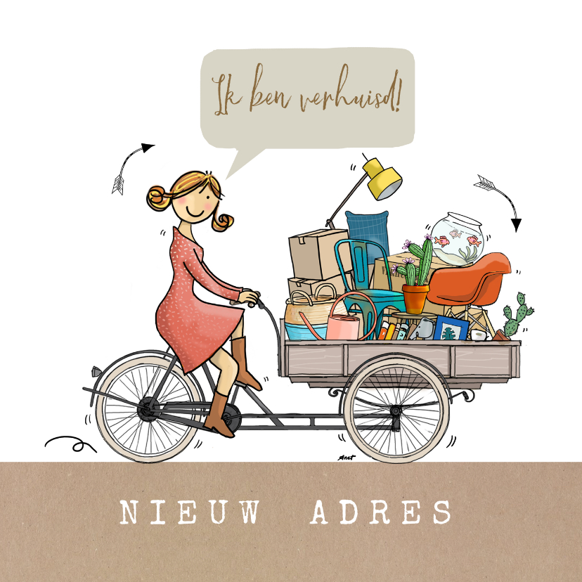 verhuiskaart-bakfiets-vrouw-av-verhuiskaarten-kaartje2go