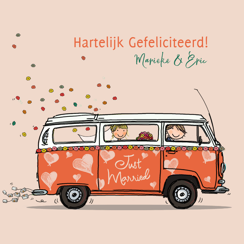 VW bus hartjes Illustraties Felicitatiekaarten